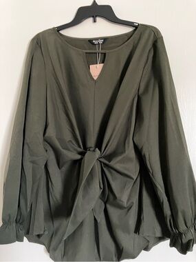 BloomChic Black Long-Sleeve Tie-Front Blouse